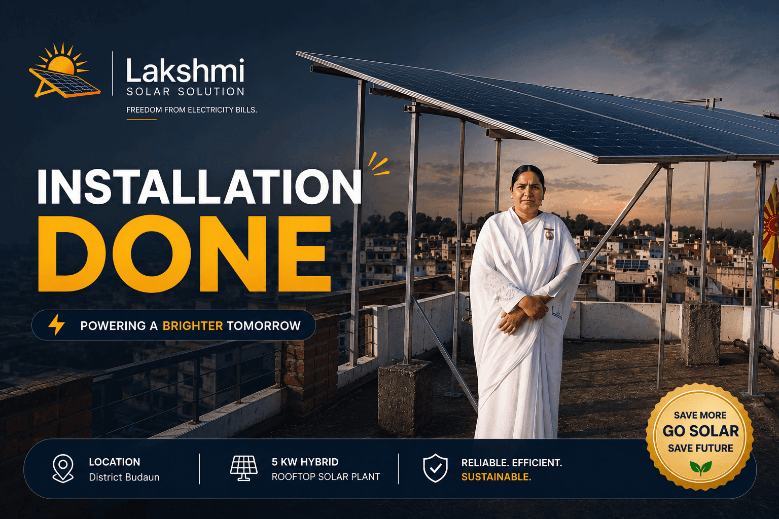 Completed rooftop solar installation by Laxmi Solar